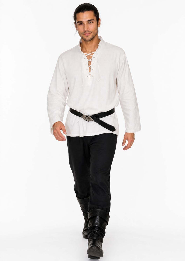 MAYLYNN Mittelalter Hemd Piratenhemd Wikinger Kelte Fischerhemd Yagumir, Gr. L L Weiss, L Weiss