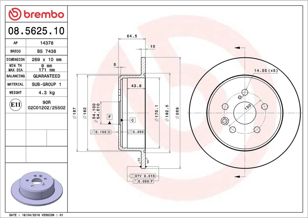 Brembo 08.5625.10 Bremsscheibe - Paar
