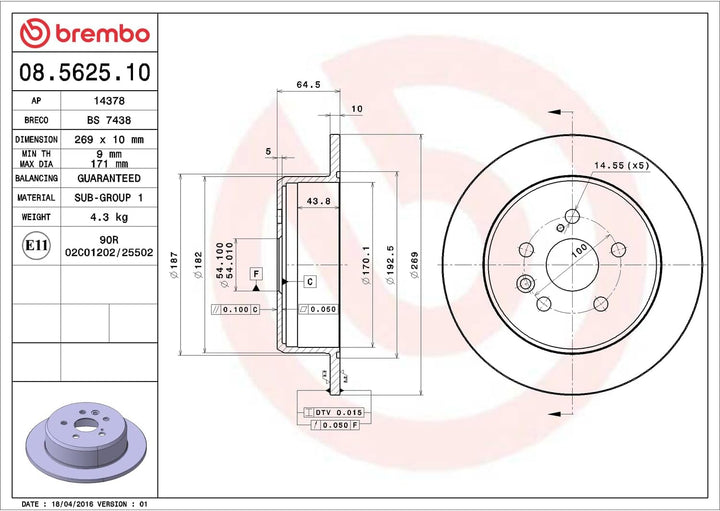 Brembo 08.5625.10 Bremsscheibe - Paar