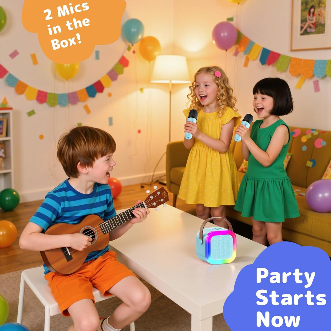 Fede Karaoke Maschine für Kinder Erwachsene, Mini Karaoke Maschine mit 2 Mikrofonen, Tragbarer Bluet