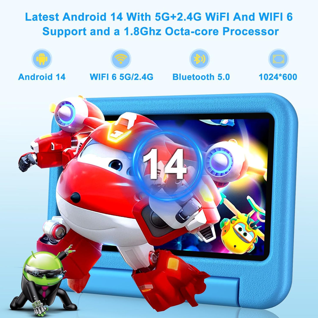 DEERTiME 2025 Neueste Tablet Android 14 OS, 10GB(4+6) RAM+64GB ROM/TF 1TB, WLAN 6, 5G+2.4G WLAN, 8-C