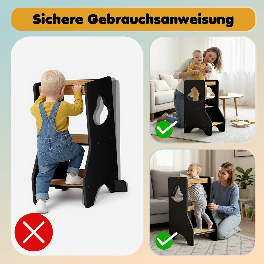 COSYLAND Lernturm ab 1 Jahr - Learning Tower - Höhenverstellbar Montessori Lernturm mit Kippschutz,