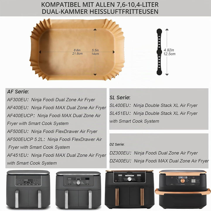 100 Stück Airfryer Backpapier+ 4 Stück Airfryer Silikon Magnete, THAKOI Heissluftfritteuse Zubehör N