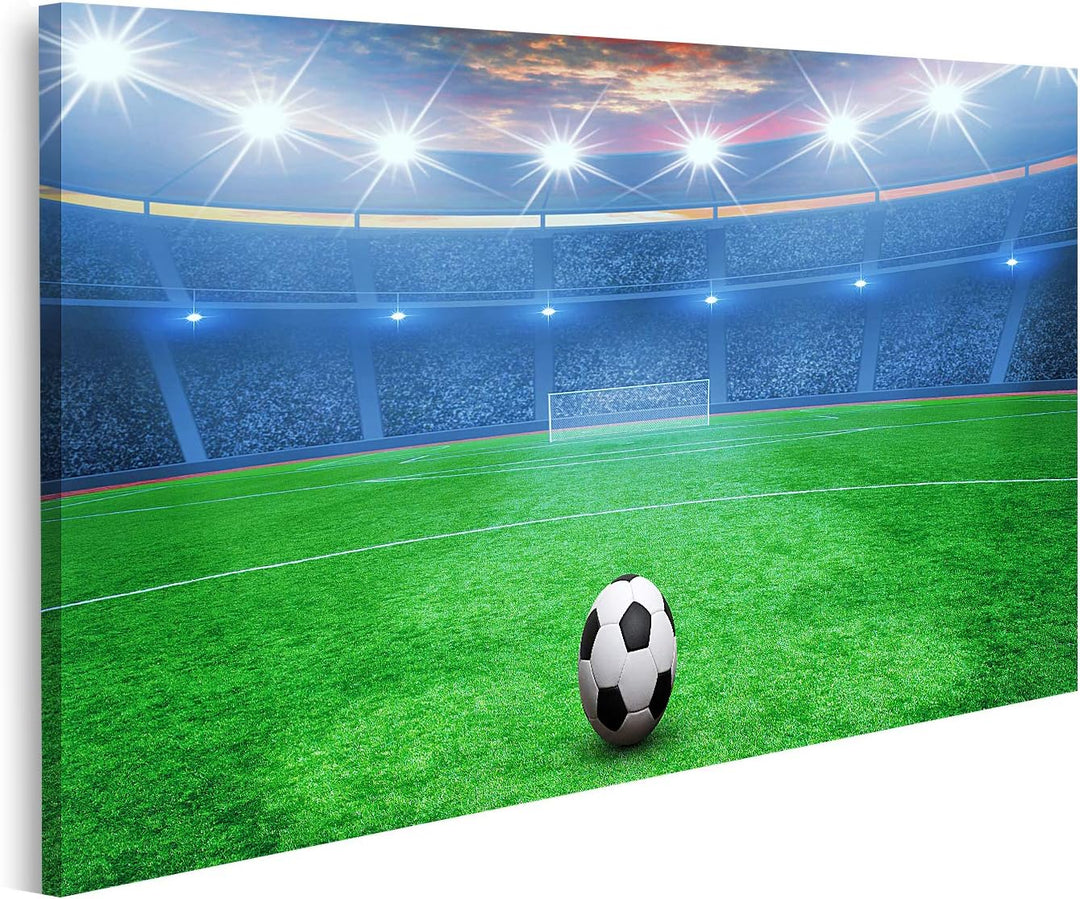 islandburner Bild auf Leinwand Fussball Auf Grünem Rasen Stadion Arena In Der Nacht Beleuchtet Helle