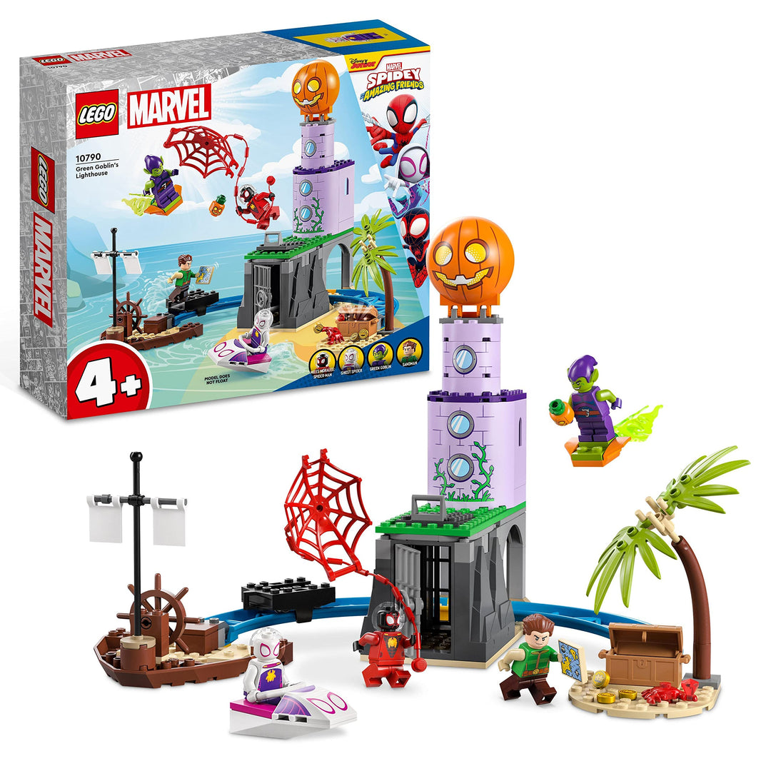 LEGO 10790 Marvel Spideys Team an Green Goblins Leuchtturm, Spielzeug für Kinder ab 4 Jahren mit Pir