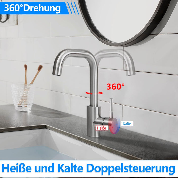 Mursche Wasserhahn Bad Waschtischarmatur Waschbecken - Armatur Edelstahl Gebürstet Mischbatterie War