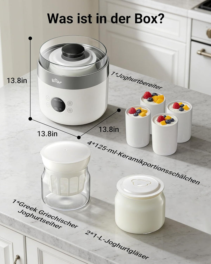 Bear Joghurtbereiter Joghurt- und Frischkäsebereiter, inkl. 4 Keramik Portionsbecher à 125 ml, 2 XXL