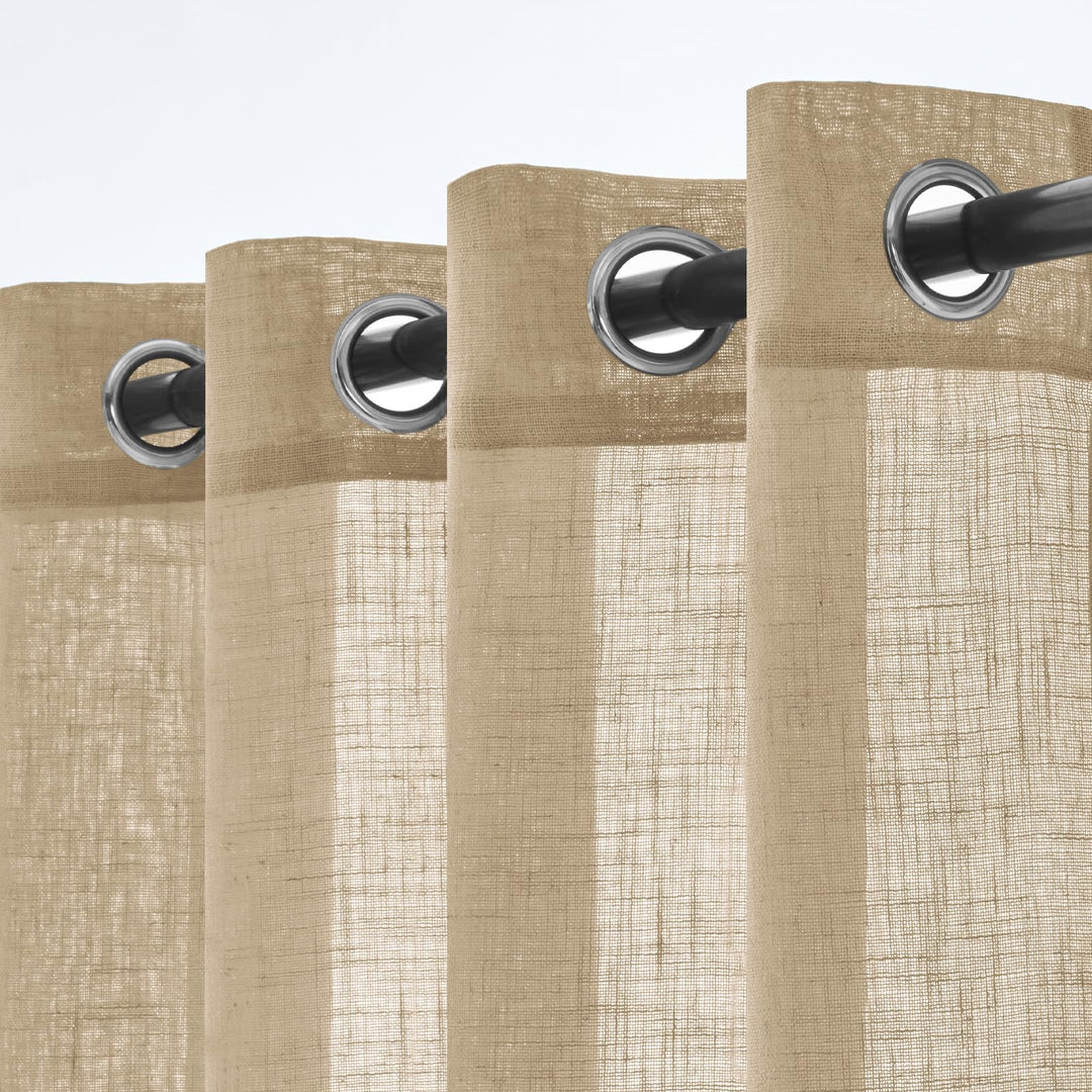 Woaboy Leinen Gardinen Beige Vorhänge Wohnzimmer Halbtransparent mit Ösen Stores Gardine Leinenoptik