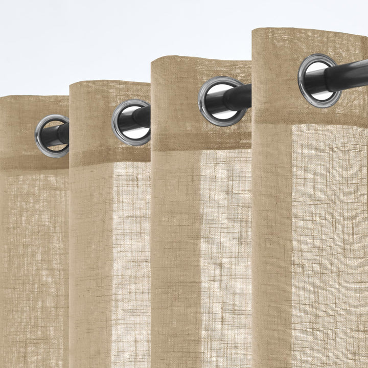 Woaboy Leinen Gardinen Beige Vorhänge Wohnzimmer Halbtransparent mit Ösen Stores Gardine Leinenoptik