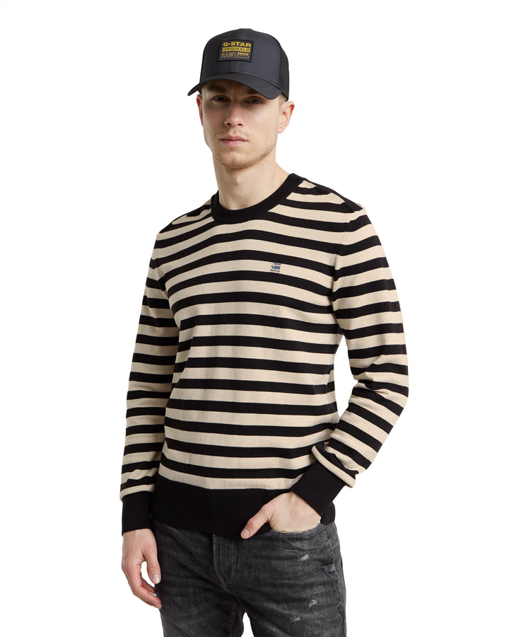 G-Star RAW Herren Stripe Knitted Pullover Knits L Mehrfarben (Dk Black/Whitebait Stripe D25155-d840-