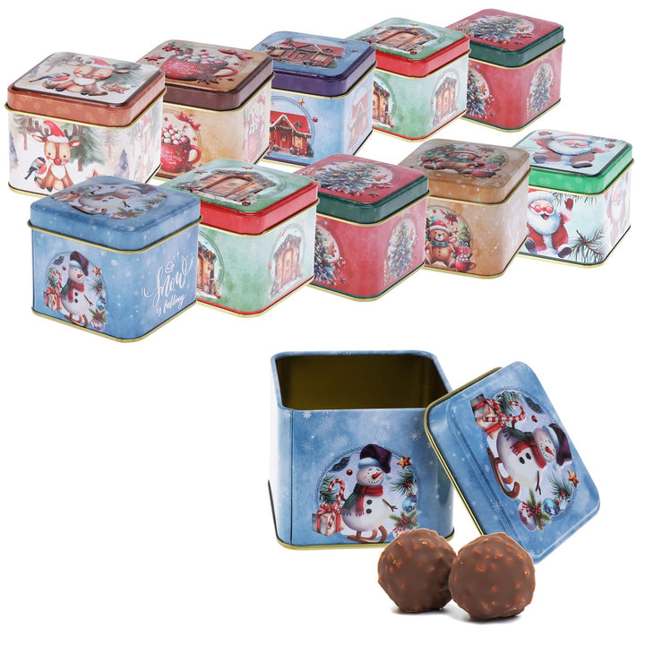 com-four® 12x Keksdose - Blechdose für Weihnachtskekse - weihnachtliche Vorratsdose mit Deckel - Auf