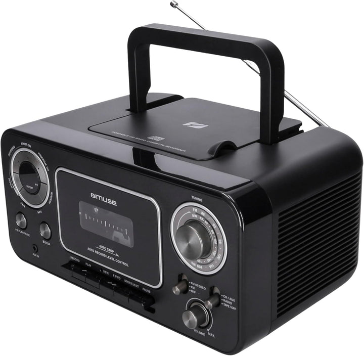 Muse Retro Kassettenrekorder mit Aufnahme-Funktion, Batteriebetrieb möglich Radio / Kassette CD, Rad