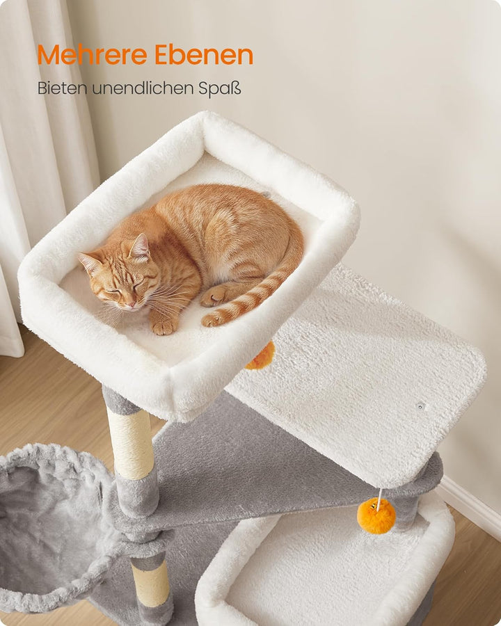 Feandrea Kratzbaum, 152 cm hoch, mehrstöckiger Katzenbaum mit 2 grossen Höhlen, 1 Liegemulde, 3 Krat