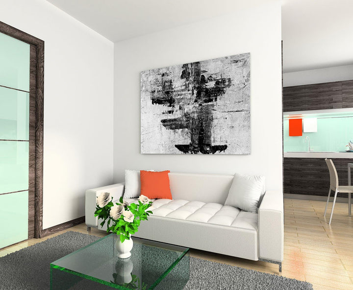 Paul Sinus Art 60x80cm Abstrakt050_Leinwandbild Abstrakte Kunst Kunstdruck schwarz weiss auf Leinwan