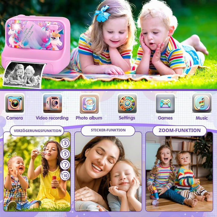 Sofortbildkamera Kinder, 1080P HD Sofortdruck von Fotos, 2,4 Zoll Bildschirm Kinderkamera Sofortbild