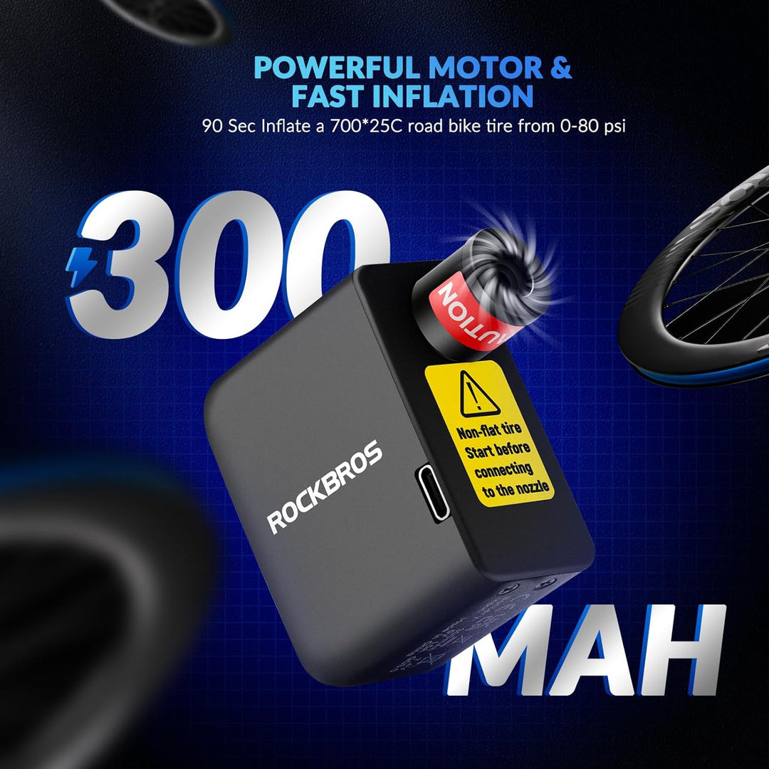 ROCKBROS Elektrische Fahrradpumpe, 100PSI Tragbare Minipumpen Wiederaufladbarer 300mAh Kleine Kompre