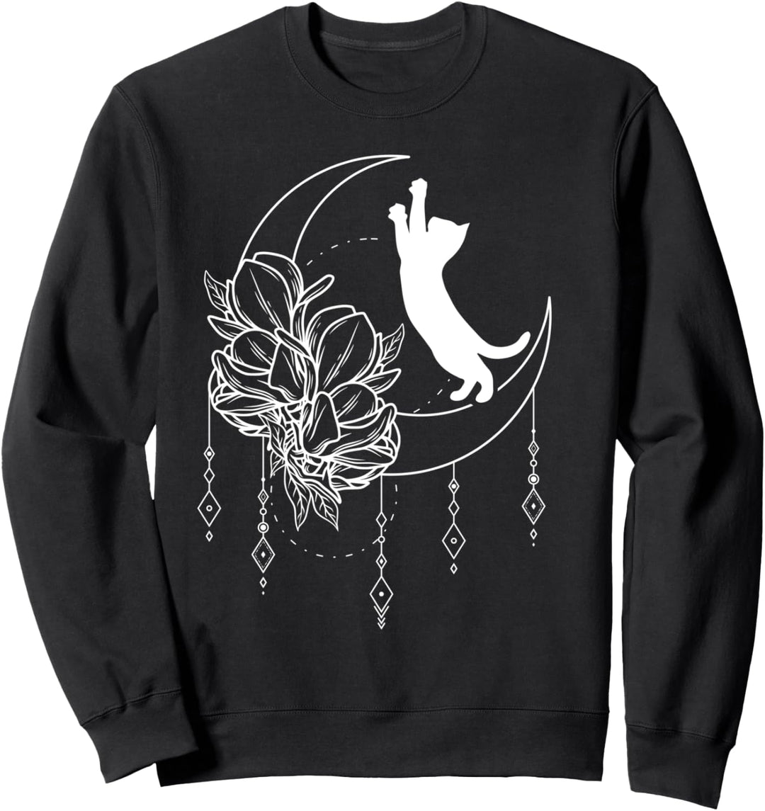 Kätzchen, Blume, Mond, Magische Zeichen, Katze mit Blumen Sweatshirt