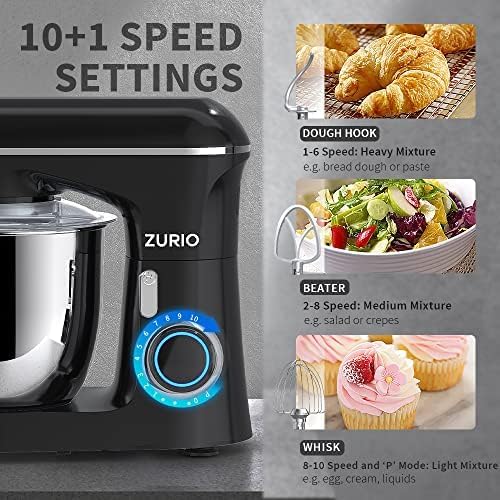 Küchenmaschine Rührmaschine 1300W Zurio 5.5L Knetmaschine Rührmaschine 10-Gang-Roboter-Knetmaschine