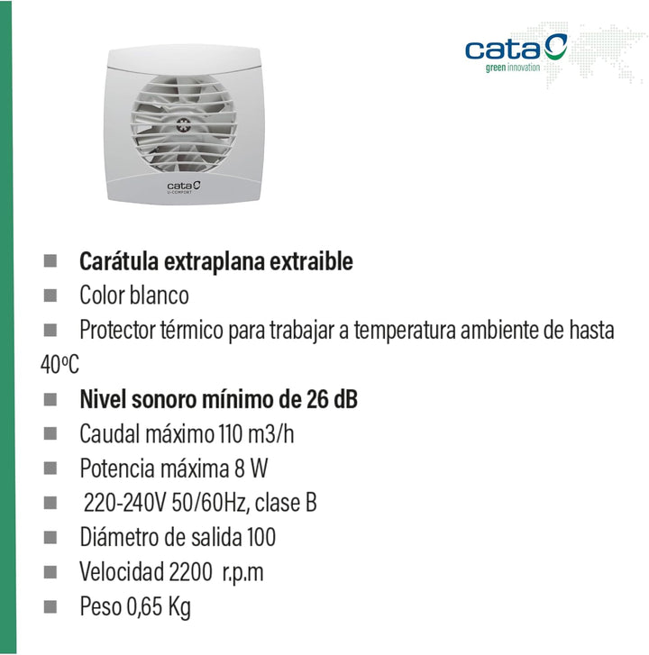 Cata UC-10 Standard Turbine Ø 100 WC Bad-Lüfter 110 m³/h 26 dB (A) Decken Wandmontage (weiss)