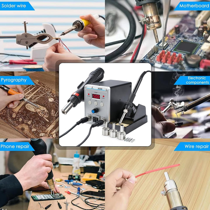 Victool Lötstation, 2 in 1 Heissluft Lötstation Lötkolben Set 8586 mit 3 Luftdüsen, Einstellbare Tem