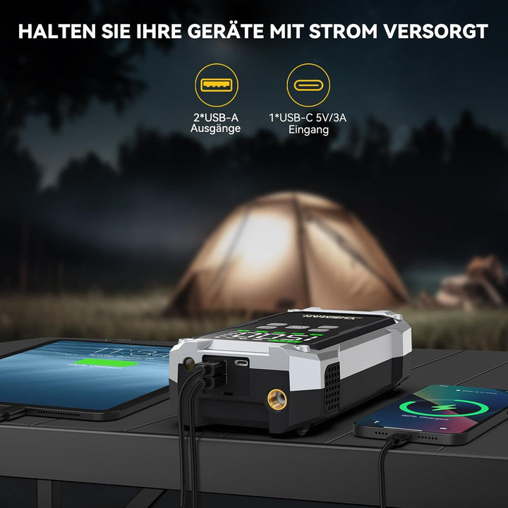 YUSMAN Starthilfe Powerbank mit Kompressor | 8000A Auto Starthilfe für alle Benzinmotoren &amp; 7L Diese