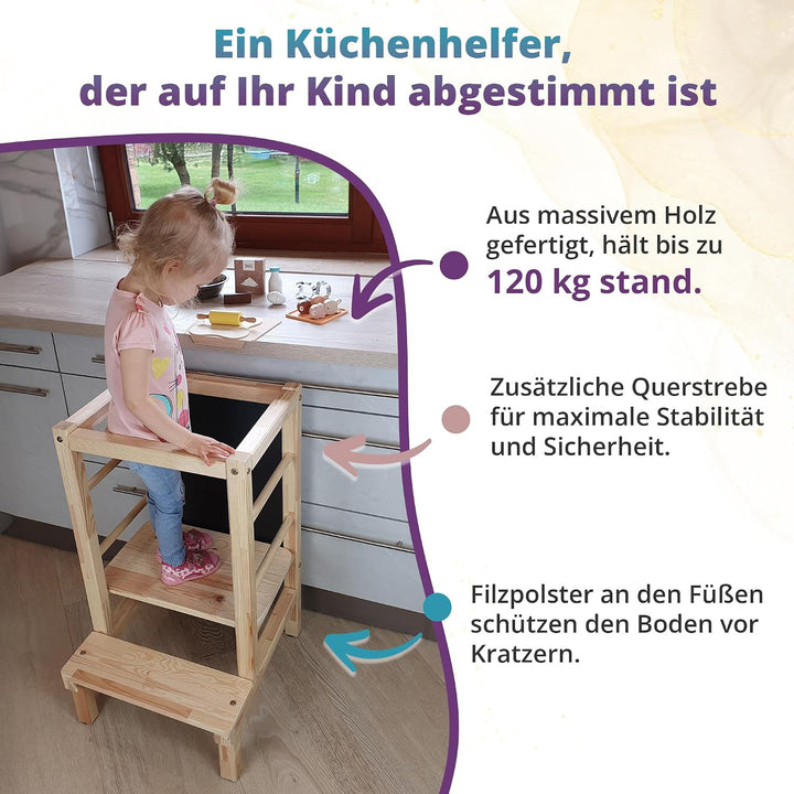 Lernturm Holz, Küchenhelfer für Kinder, Tritthocker Kinder, Trittschemel, Learning Tower, Höhenverst