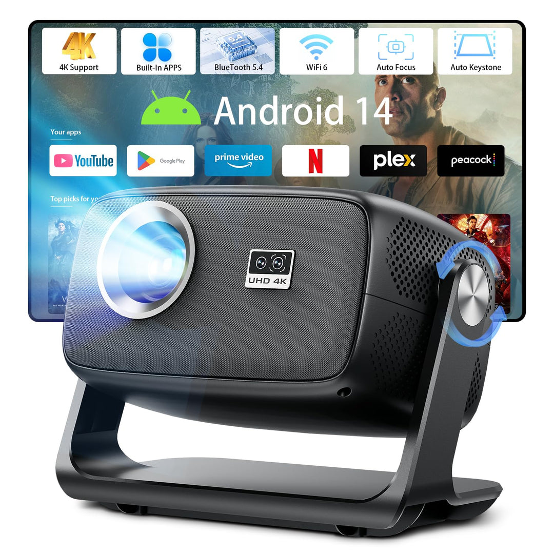 Smart Projector 4K Beamer für Heimkino mit Android 14.0, 30000 Lumen, Autofokus & Trapezkorrektur, B