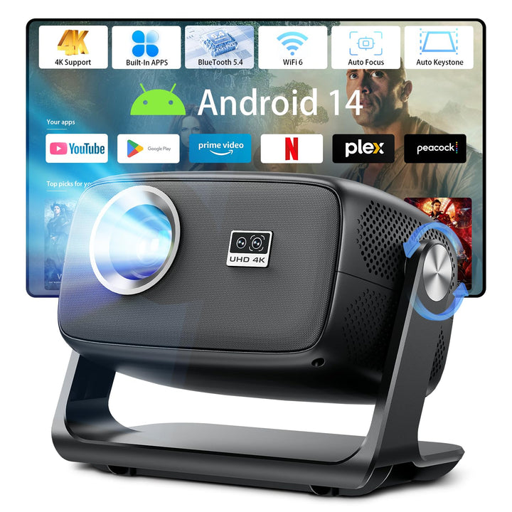 Smart Projector 4K Beamer für Heimkino mit Android 14.0, 30000 Lumen, Autofokus & Trapezkorrektur, B