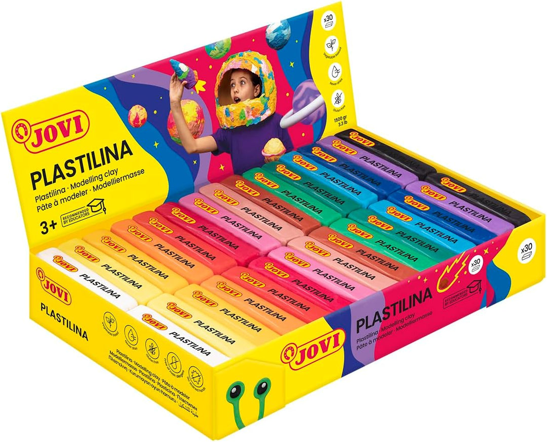 Jovi Plastilin, leicht formbare Modelliermasse für Kinder ab 2 Jahren, 30 Stangen, 15 x 2 Farben, je