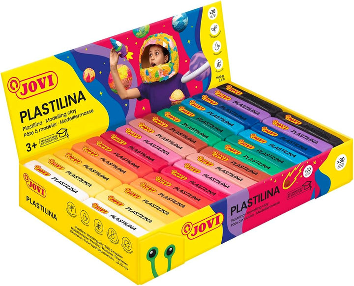 Jovi Plastilin, leicht formbare Modelliermasse für Kinder ab 2 Jahren, 30 Stangen, 15 x 2 Farben, je