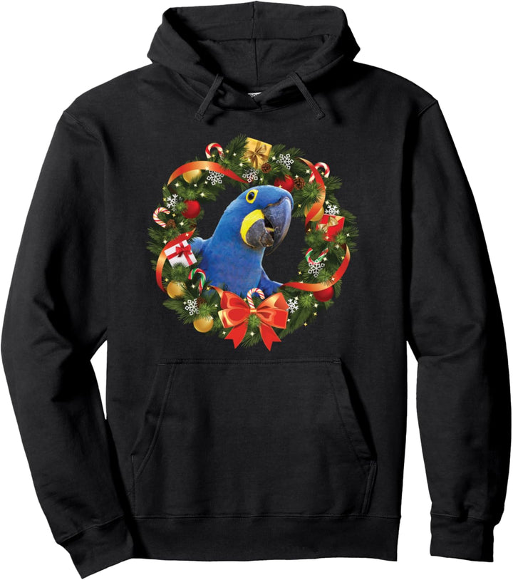 Hyazinth-Ara Papagei Weihnachtskranz Pullover Hoodie