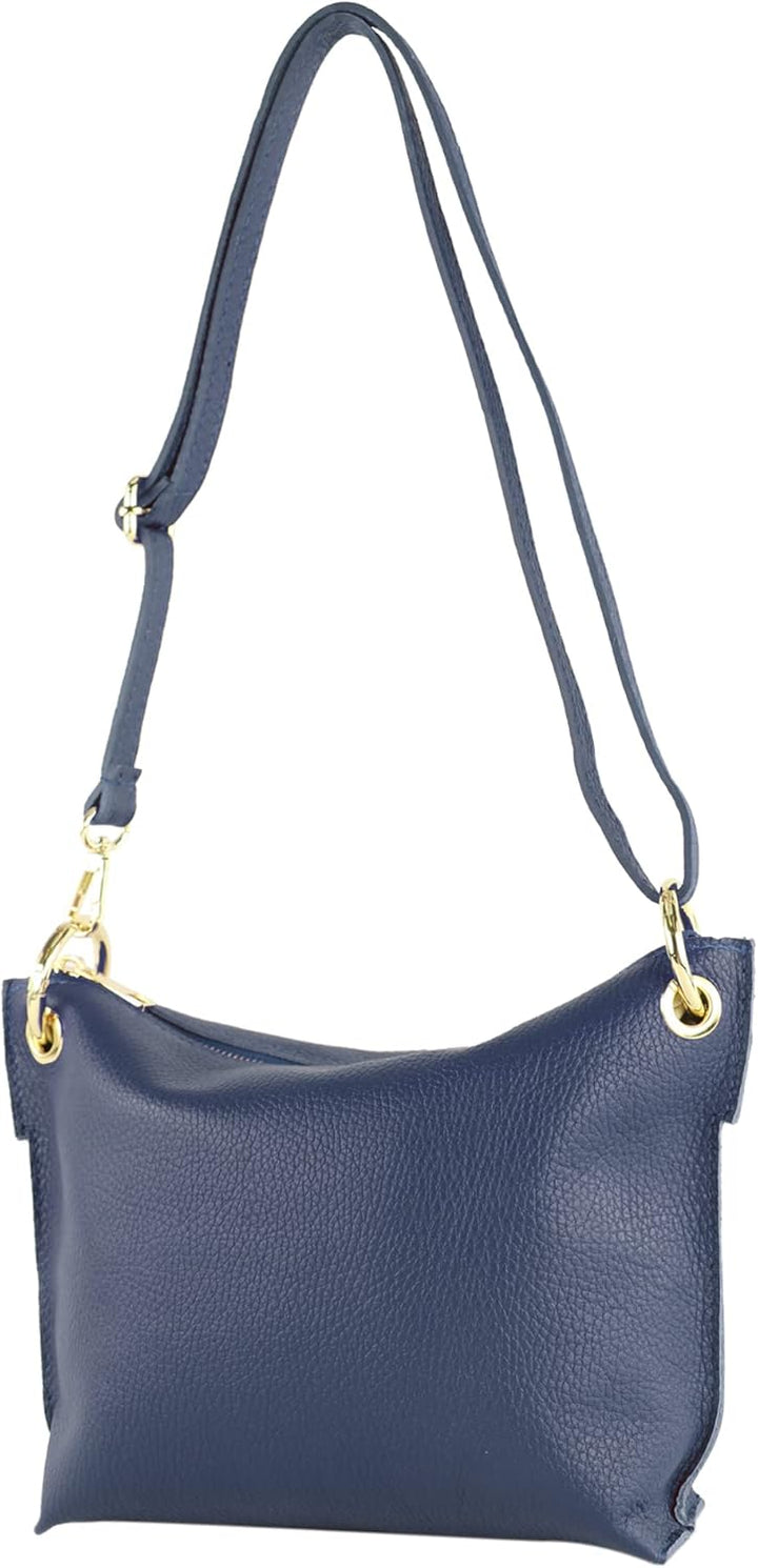 modamoda de - T243 - ital. Umhängetasche Klein Small aus Leder Saphirblau, Saphirblau