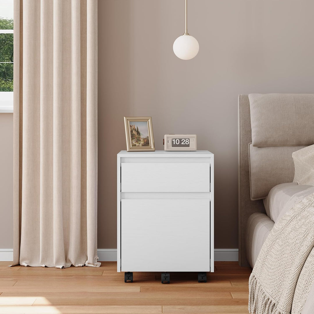 WOLTU Rollcontainer, Aktenschrank mit 2 Schubladen, mobiler Büroschrank Weiss 40x56x40 cm, Weiss 40x