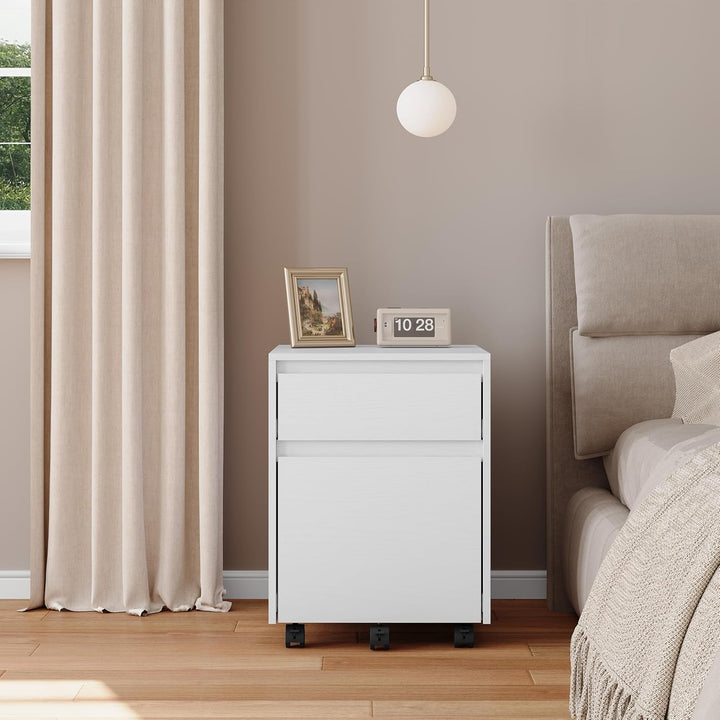 WOLTU Rollcontainer, Aktenschrank mit 2 Schubladen, mobiler Büroschrank Weiss 40x56x40 cm, Weiss 40x
