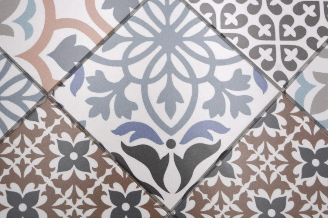 Mosaikmatte selbstklebend Vinyl spanische Fliesen Optik Ornament bunt Küchenrückwand | 10 Mosaikmatt