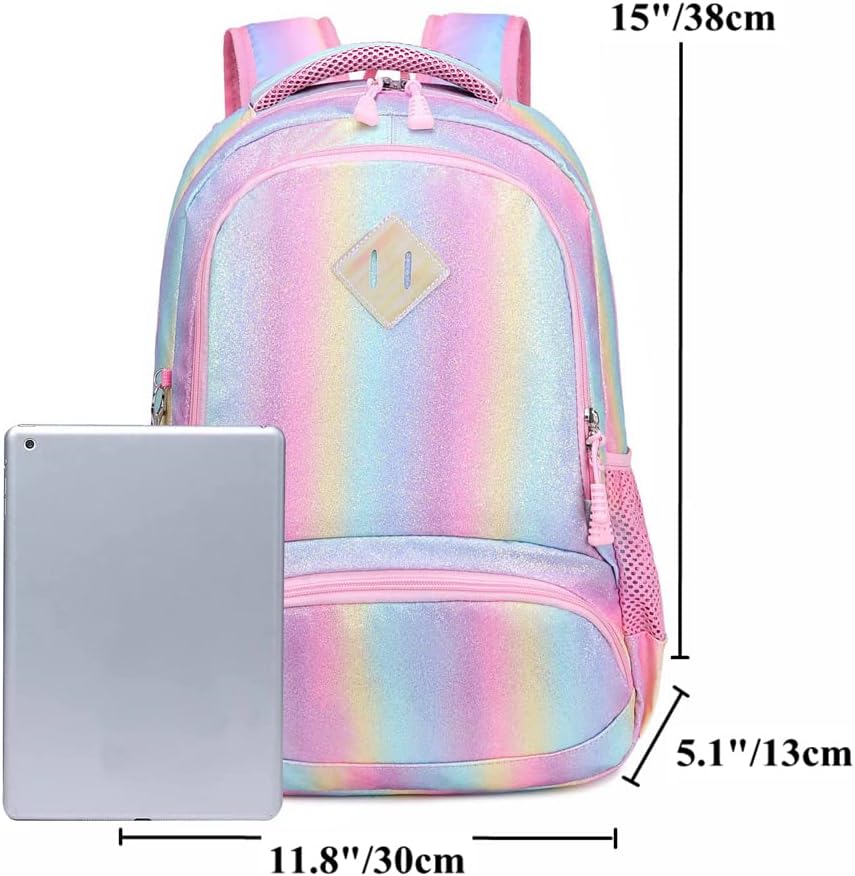 Schultaschen Mädchen Regenbogen Glitzer Rucksack Teenager Set Bunte Schulrucksack Damen Lässiger Tag