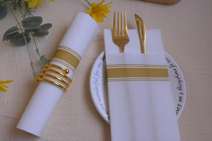 DADAWU Einweg-Servietten, Stoff, wie mit integrierter Bestecktasche, Hochzeit, Party, Leinengefühl,