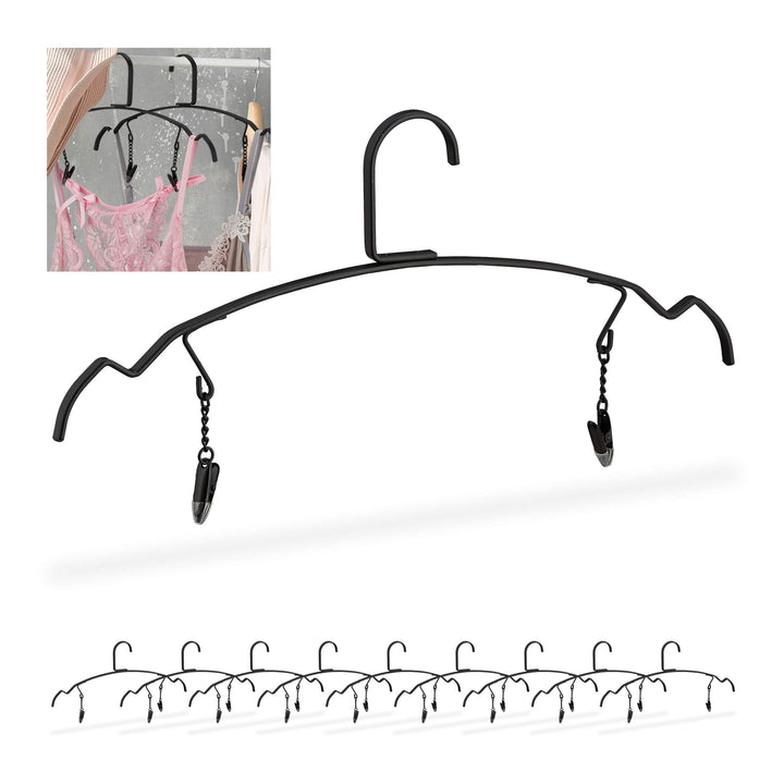 50 x Kleiderbügel, Dessous & Lingerie Bügel mit 2 Klammern, Unterwäschebügel Metall, 33 cm breit, Cl