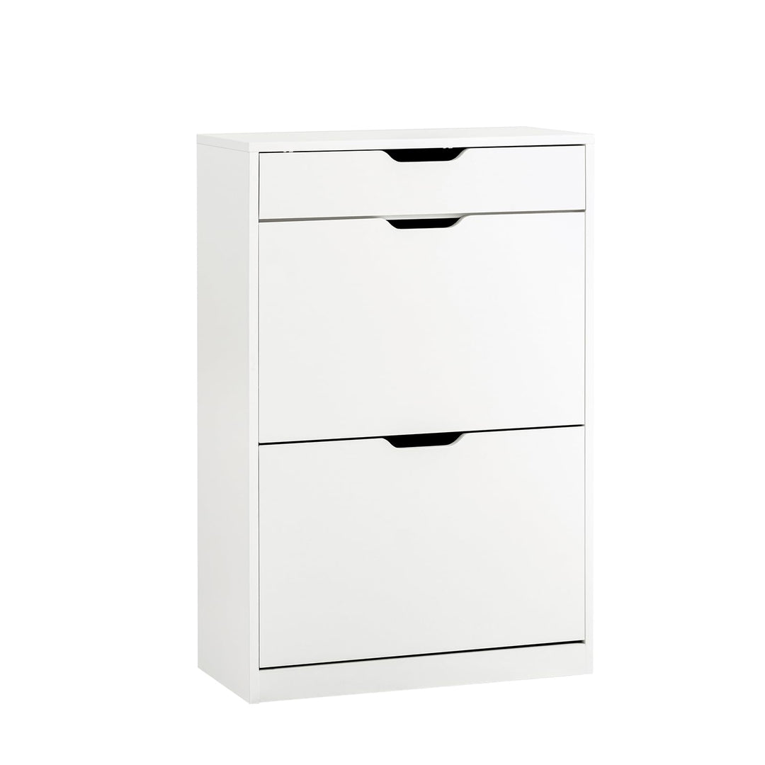 SoBuy Schuhschrank Schmal, Schuhkipper Schmal mit 2 Klappen und 1 Schublade, Kompakter Schuhregal, S