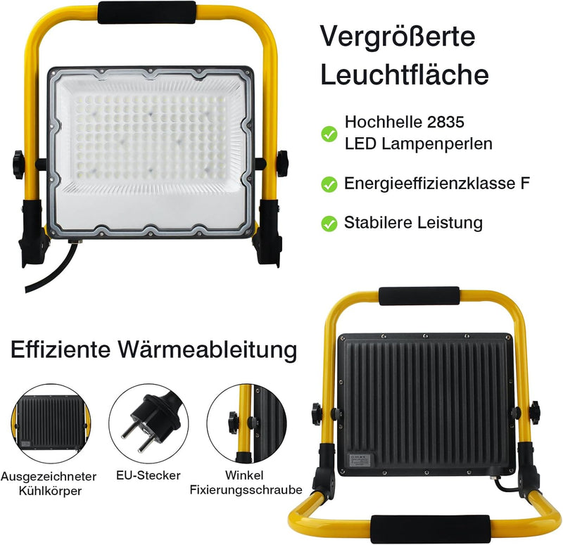 OUSIDE LED Baustrahler 100W mit 4M Kabel,IP66 Wasserdichter LED Arbeitsscheinwerfer mit Schuko-Steck