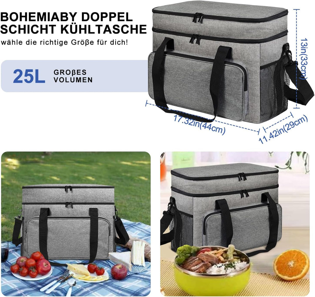 25L Kühltasche Faltbar für Essen & Getränke-Lsolierte Tasche, Auslaufsicher & Wasserdicht-Strand Pic