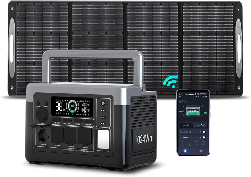 OUKITEL P1000 Plus Solargenerator mit 220W Solarpanel, 1024Wh LiFePO4-Batterie,1800W Tragbare Powers