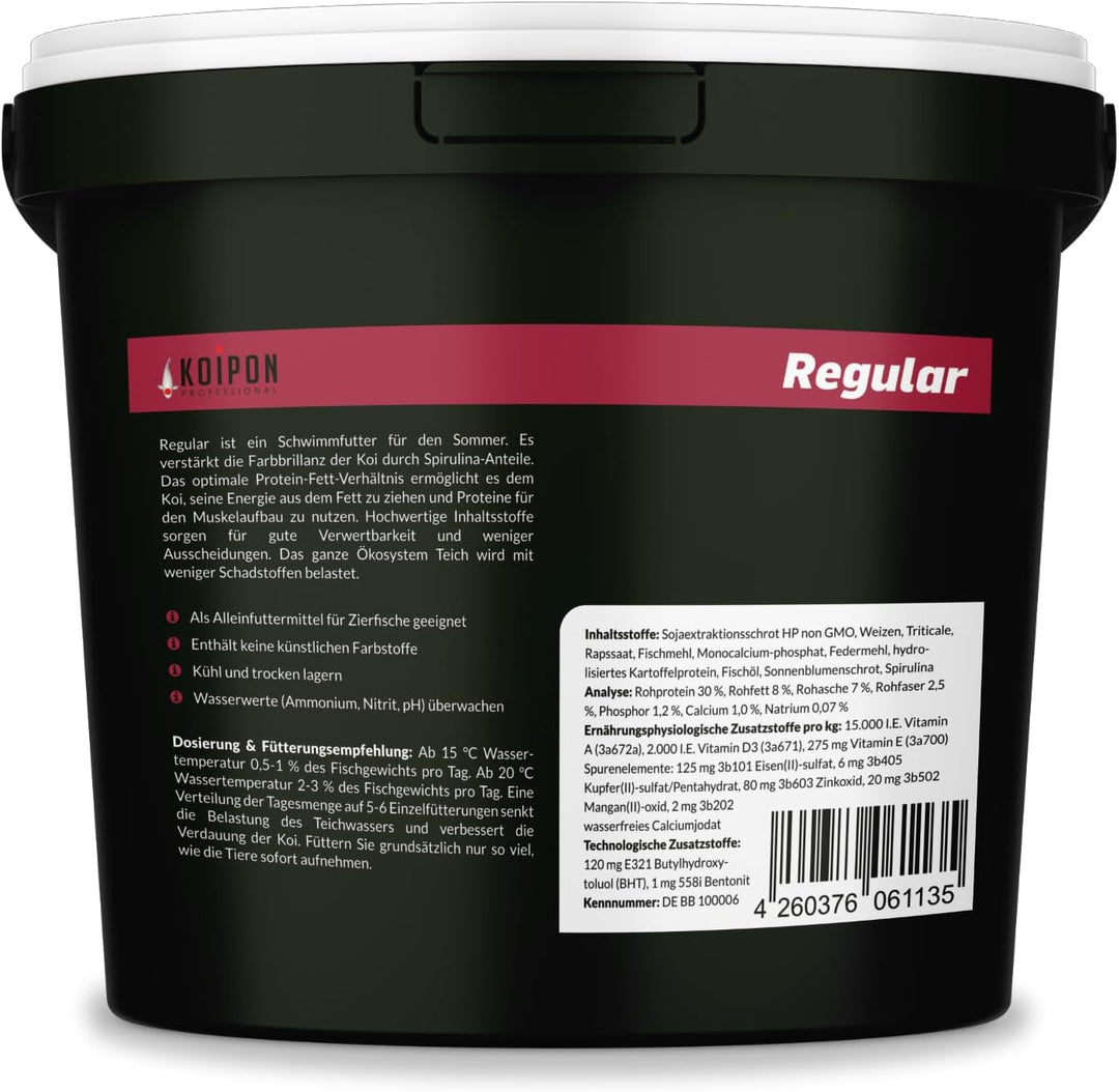 KOIPON Regular 3,5 kg Koifutter Sommer, schwimmend, 6% Spirulina, Teichfutter 3 mm Pellets, Koifutte