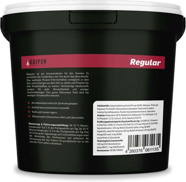 KOIPON Regular 3,5 kg Koifutter Sommer, schwimmend, 6% Spirulina, Teichfutter 3 mm Pellets, Koifutte