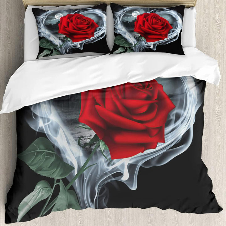 AOXHFNV Rose Bettbezug Set 3D Rot Rose Bettwäsche Set Mädchen Kreative Rose Bettwäsche Set 3 Teilig