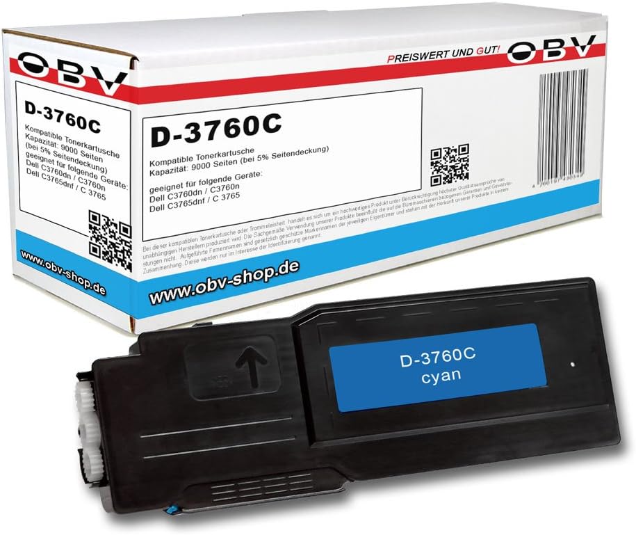 OBV kompatibler Toner als Ersatz für 593-11122 für Dell C3765dnf C3760dn C3765 C3760 Cyan, 9000 Seit