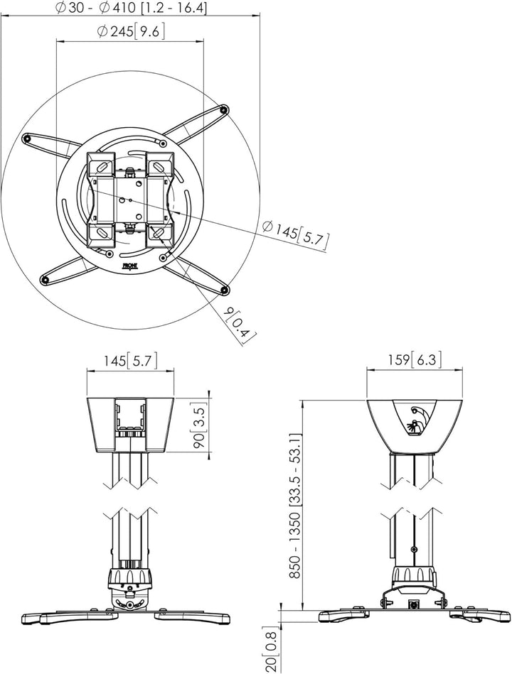 Vogel's PPC 2585 Projektor-Deckenhalterung für 30-410mm (1,2-13,2 Zoll) Projektoren, drehbar + neigb