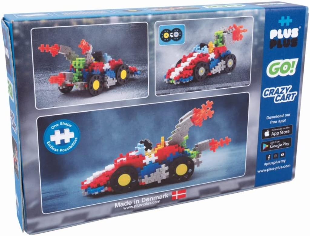 Plus-Plus 9607008 Geniales Konstruktionsspielzeug, Crazy Cart Rennauto, PlusPlus Go! Bausteine-Set,