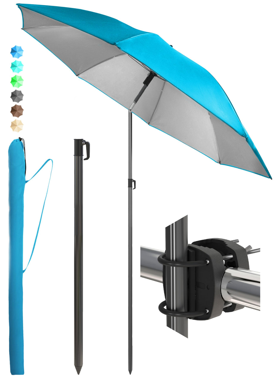 4smile Sonnenschirm Balkon 3-in-1 SET SunnyJoy, Blau - UPF 50+ Sonnenschirm Ø 160 cm + Sonnenschirmh