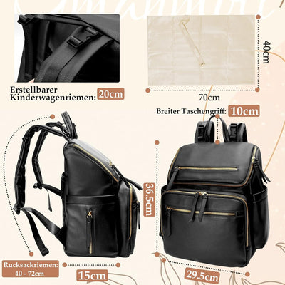 MISS FONG Baby Wickelrucksack Wickeltasche, Leder Rucksack mit Multifunktions-Babytaschen, 19 Wickel